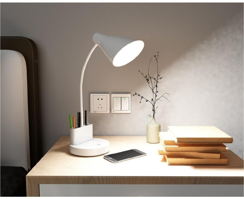 ABSOLUTE LIFESTYLE 3 Light Mode Rechargeable,360° Flexible Gooseneck LED Study/Desk Table Lamp and Study Lamp(44 cm, White)