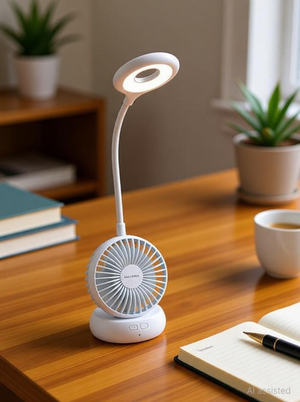 HALONIX Fan-o-Glow Study with Fan Study Lamp(20 cm, White)