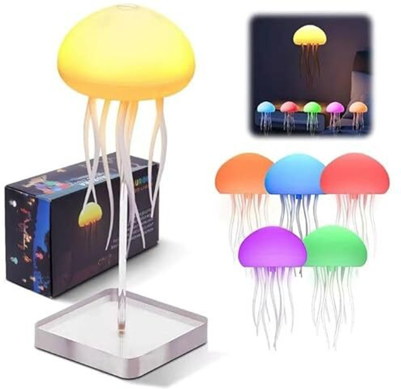 Moxtiza LED Cute Jellyfish Night Light, RGB Gradient Bedside Voice Control Night Lamp(5 cm, Multicolor)