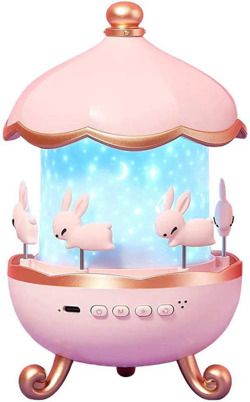CANDCDYNAMIX Bunny’s Carousel Rotating LED Night Light Night Lamp(21 cm, Pink)