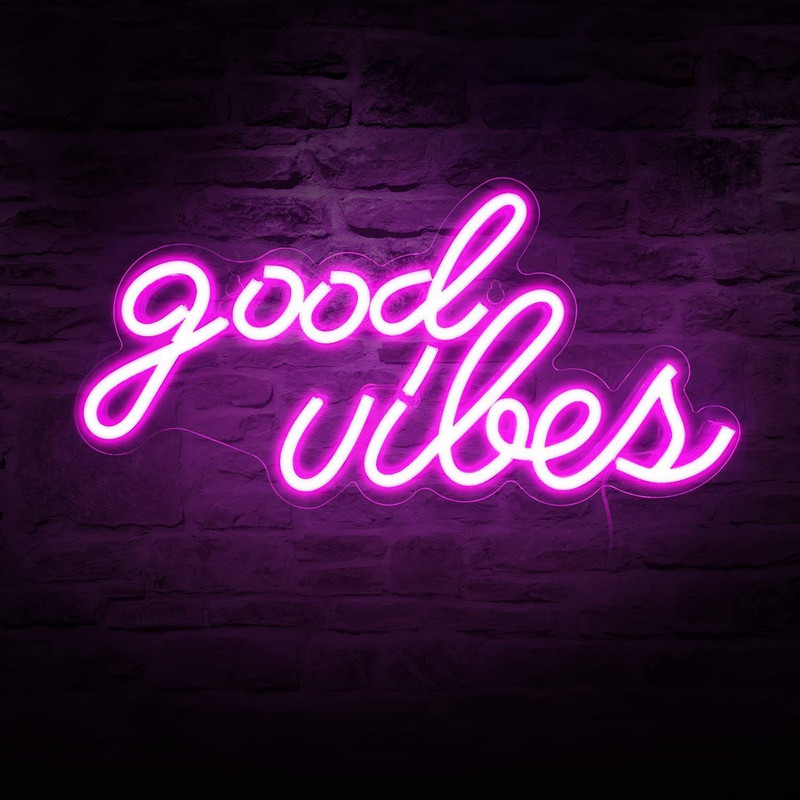 THE PARTY PLANET Good Vibes Led Signs - Neon Lights for Bedroom Night Lamp(7.3 cm, Pink)