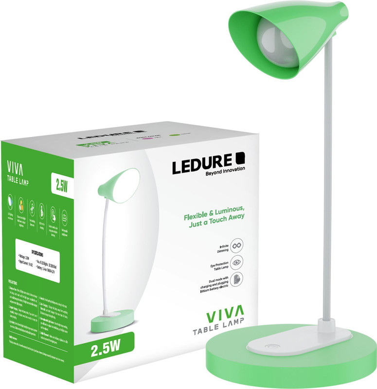 Ledure Viva LED Multi 3 in 1 Color Modes Study Table Lamp 360 Degree (Pack of 1, 10 cm) Study Lamp(28 cm, Green)