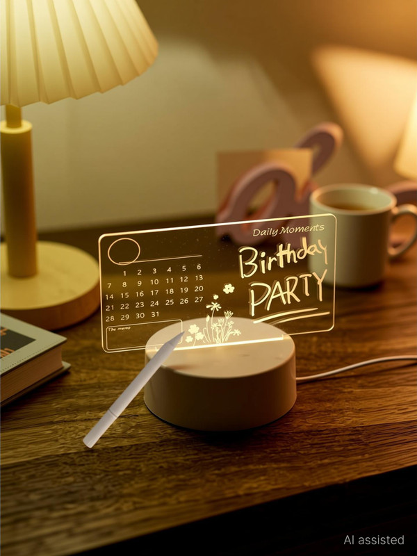 Himannhome 3D Calendar Acrylic Writing Board with LED Light Base – Reusable Light Pad Table Lamp(15 cm, White)