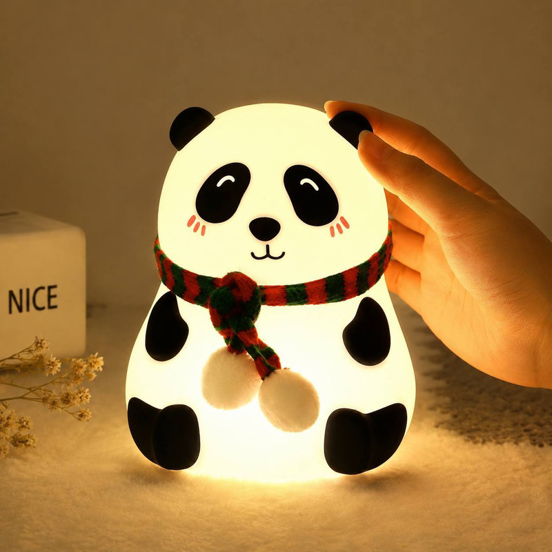 Eagle Mark Cute Panda Night Lamp Rechargeable 7 Color Changing LED Silicone Home Decor Kids Night Lamp(15 cm, White & Black)