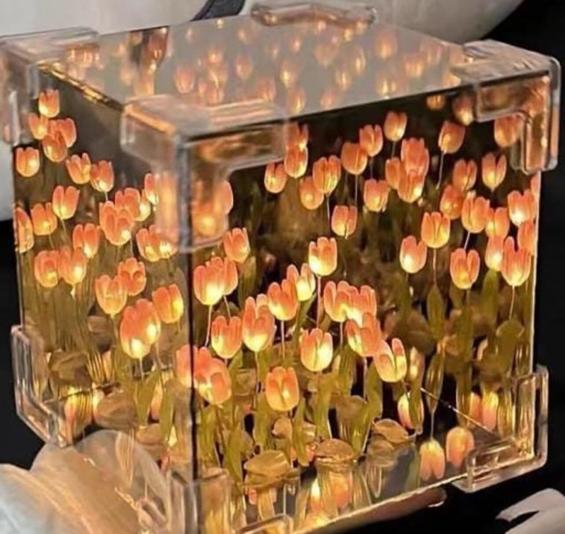 sitsra Cube Tulip Lamp - Led Tulip Light Night Lamp(12.5 cm, Glass)