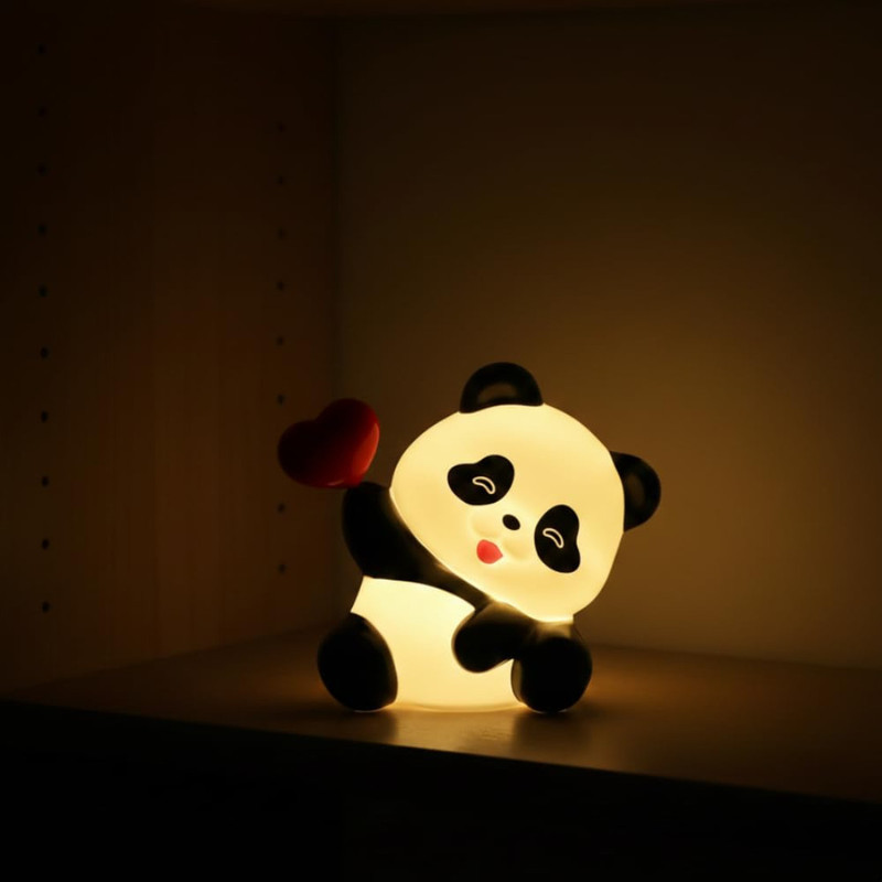 Bloombec Mini Heart Panda Night Light – Yellow LED Decorative Lamp for Kids, Girls, Boys Night Lamp(6 cm, Black, White, Yellow, Red)