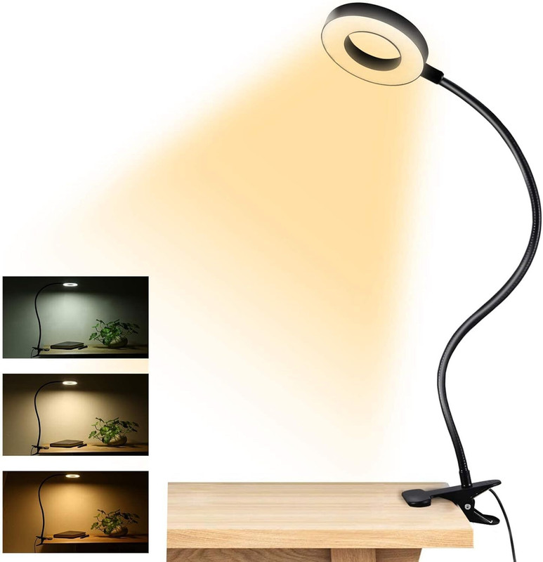 Clefairy Clip on Lamp,3 Colors+10 Brightness LED Desk Lamp with Clamp Study Lamp(5 cm, Black)