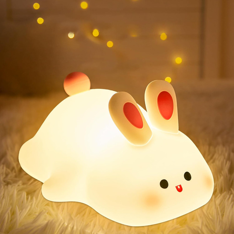 TechPride Rechargeable Silicone Rabbit Night Light | 7-Color changing Gift Lamp for Kids | Night Lamp(13 cm, Big Face Rabbit Lamp)