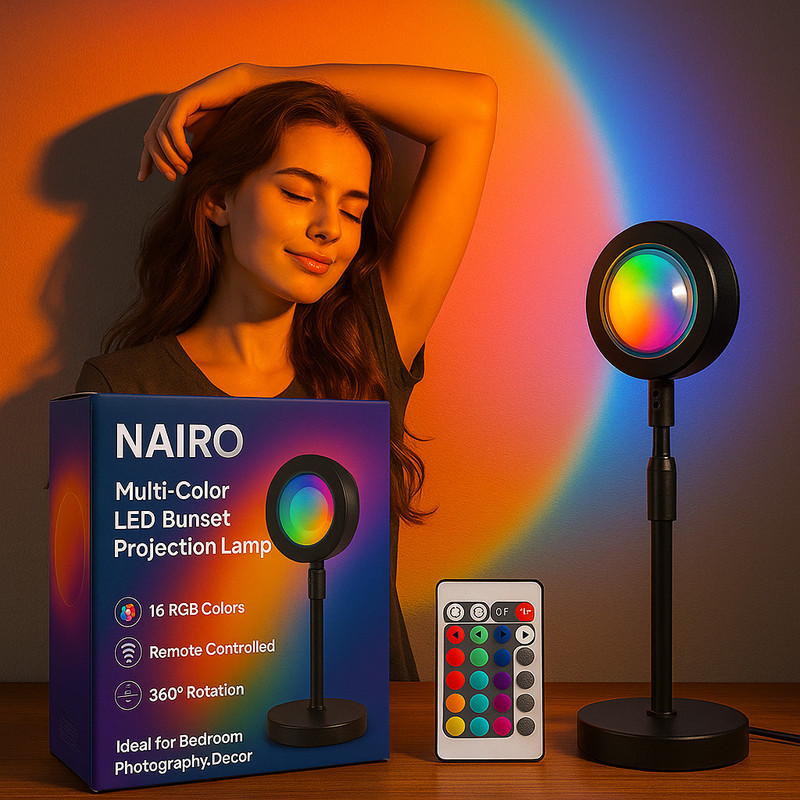 NAIRO 16 Color RGB Sunset Projection Lamp | Remote Control LED Mood Light Night Lamp(26 cm, Multicolor)