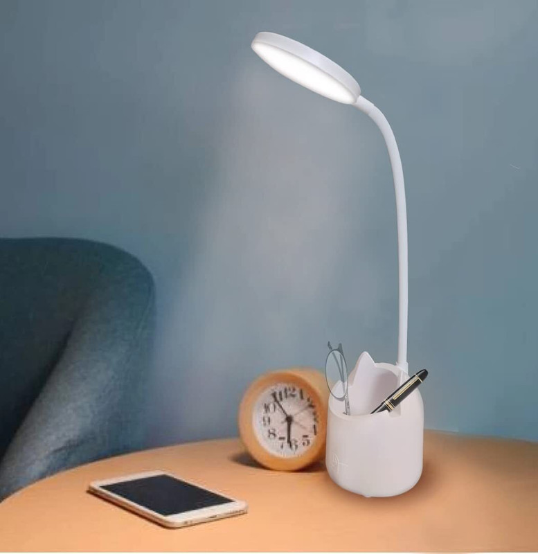 Wengonvila Touch LED Desk Lamp, Rechargeable Study Lamp with Stationary and Phone Holder Study Lamp(38 cm, White Color)