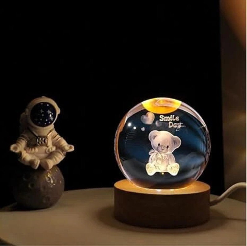 valsheri 3D Smile Day Crystal Ball Figurine LED Light Base Home Decor Display Study Lamp(12 cm, Multicolor)
