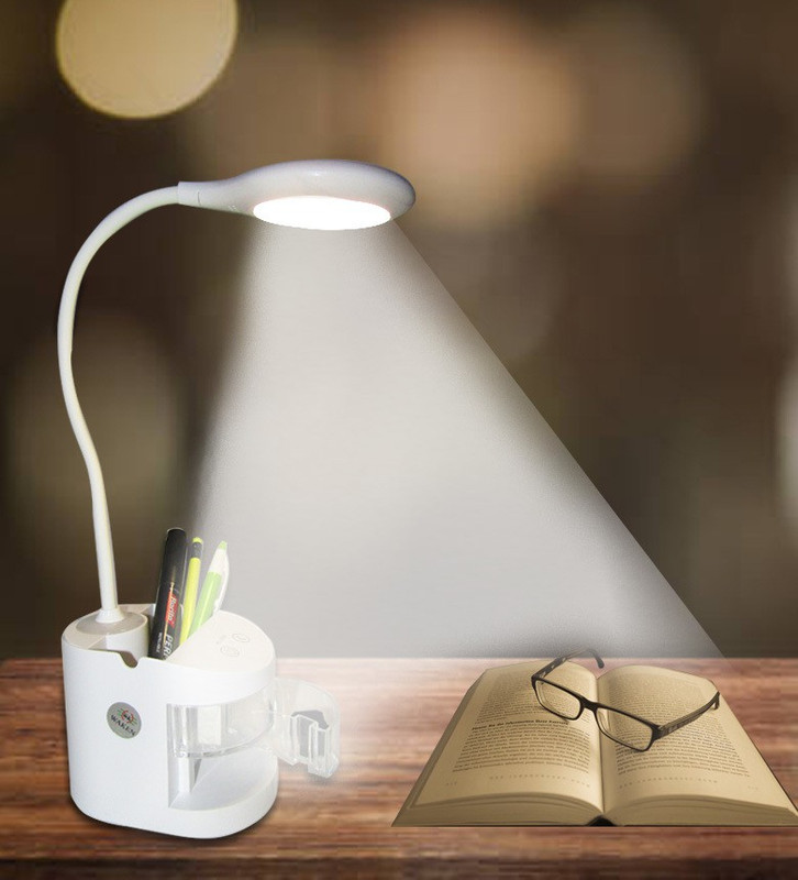 Waken Student Night Study Table Lamp With Pen Holder Mobile Stand And Night Light Study Lamp(32 cm, White)