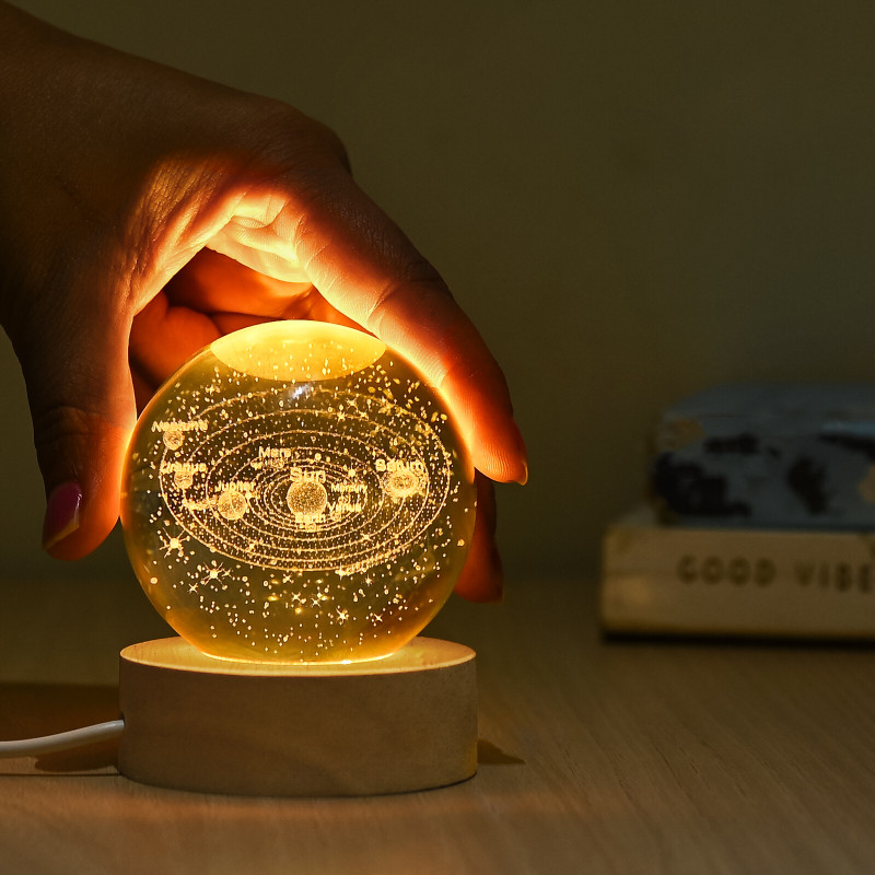 Hindcraft 3D Galaxy Crystal Ball Night Lamp | Creative Engraved Crystal Ball Night Light Night Lamp(7.5 cm, Transparent)