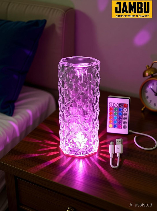 JAMBU Crystal Diamond Table Lamp 16 Color Changing LED Lights Night Lamp(22 cm, Multicolor)