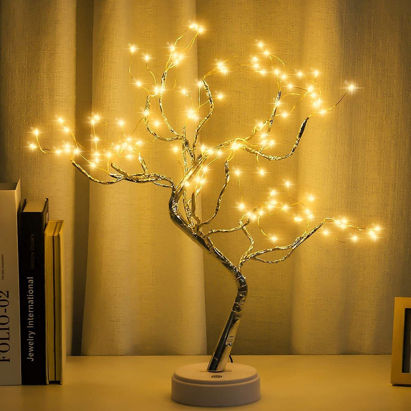 Mindfied 20 inch Bonsai Lighted Tree with 36 Pearls LED, Decorations Table Tree Lamp Lights, Battery/USB Operated, DIY Artificial Tree for Wedding Party Gifts Indoor Outdoor Decor (Warm White) Table Lamp (29 cm, Yellow) Table Lamp(6 cm, Yellow)