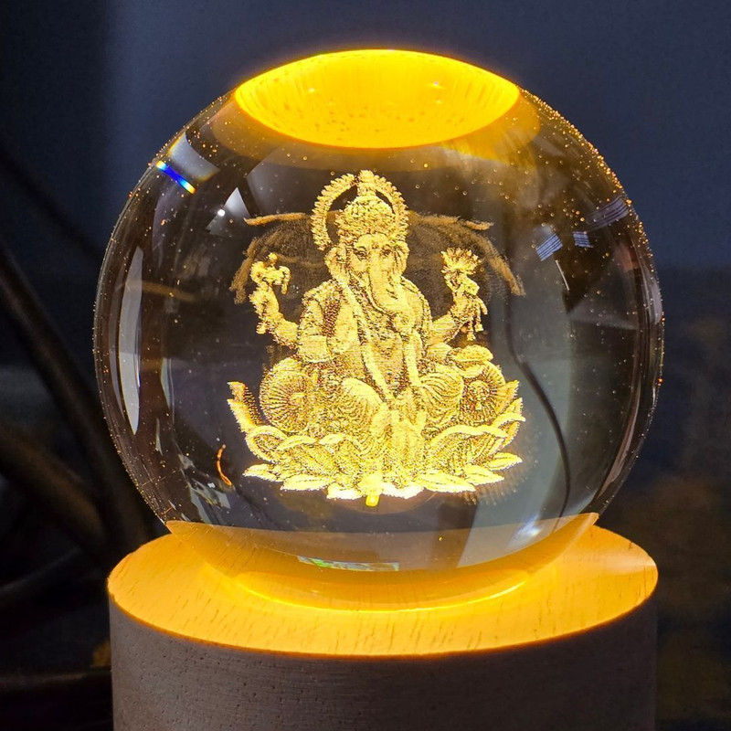 Aipom 3D Lord Ganesh Ji Crystal Ball Night Lamp(9 cm, Gold)