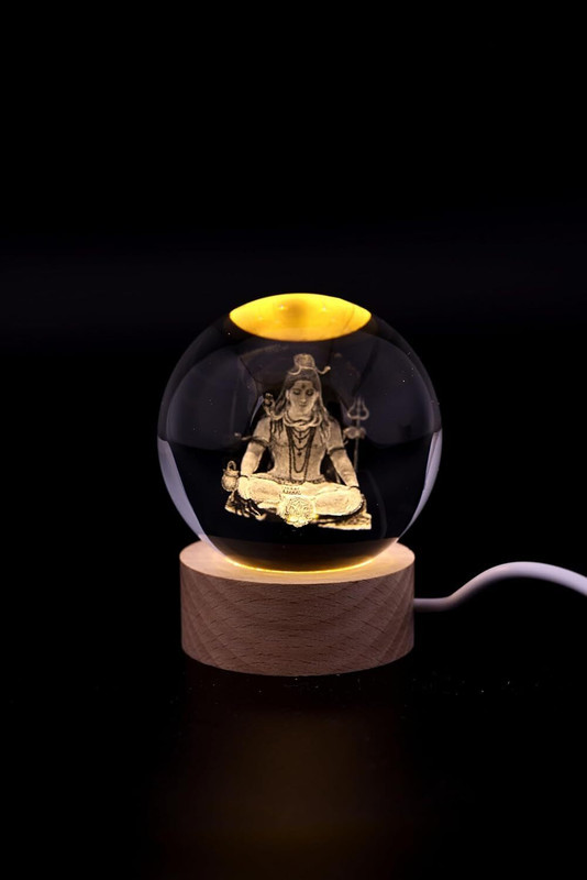 Favoto Lord Shiva Crystal Glass Ball Light 3D Nightlight Night Lamp(6 cm, transparent)