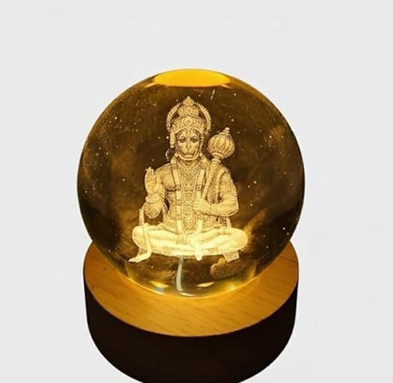 Etechtron Celestial Ball Night Lamp 3D Lord god Hanuman ji Crystal Ball Night Night Lamp(6 cm, White)
