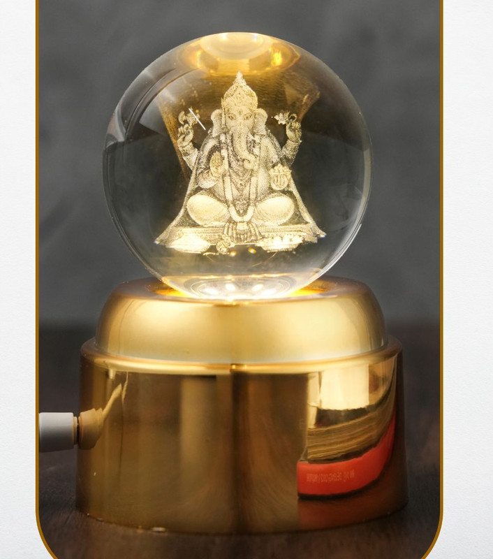 DEVYM IMPEX Rotating Base LED Crystal Table Lamp with Luminous Night Light New Design Night Lamp(9 cm, 3D Crystal Gold)