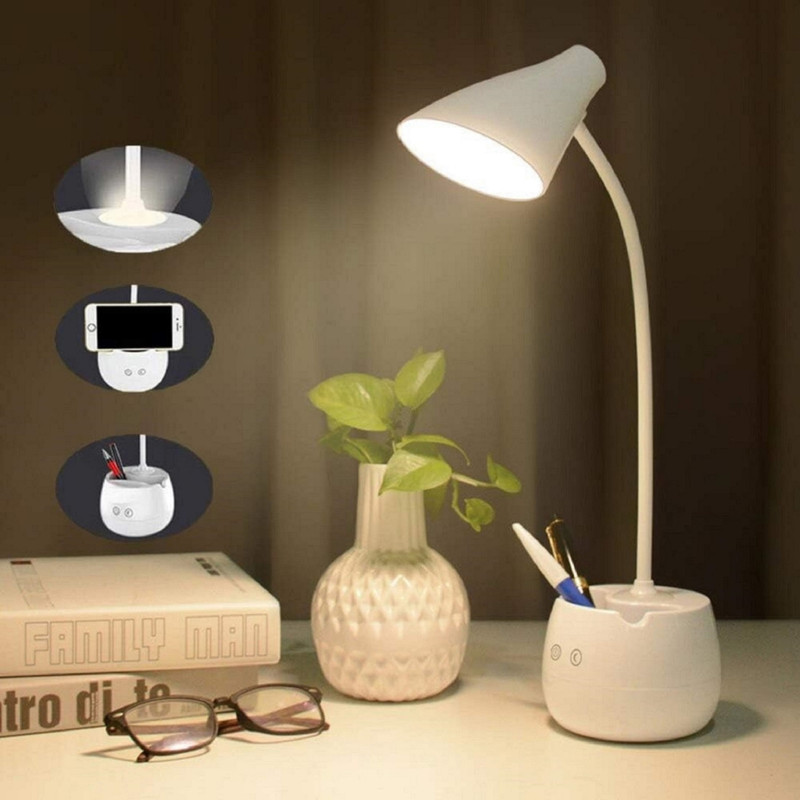 AKR Desk Lamp For Study with 3 Shades Touch Control Light and Mobile Holder Design With Night light Table Lamp (60 cm, White) Table Lamp(60 cm, White)