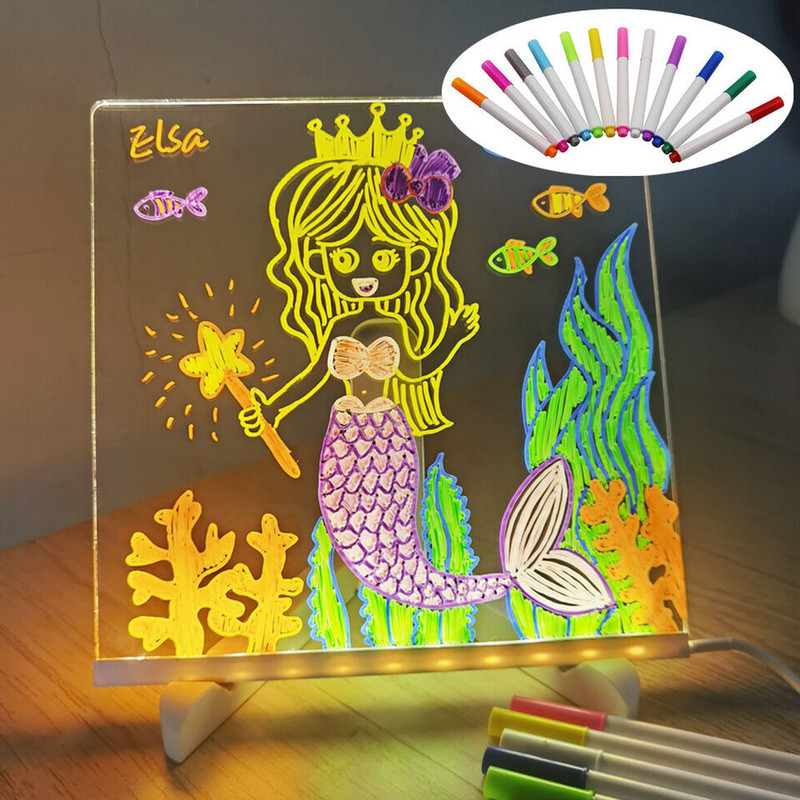 Dizaa 3D Acrylic Writing Board with 12 Pen,LED Rewritable Acrylic Message Board Night Lamp(15 cm, Multicolor)