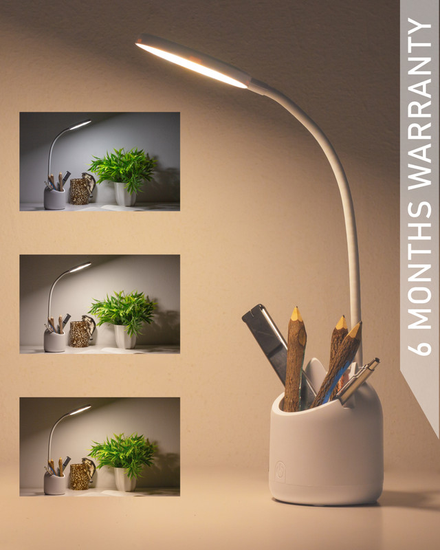 WEIRD WOLF 3 Colour Mode Rechargeable, Flexible Gooseneck LED Study/Desk Table Lamp(35 cm, White)