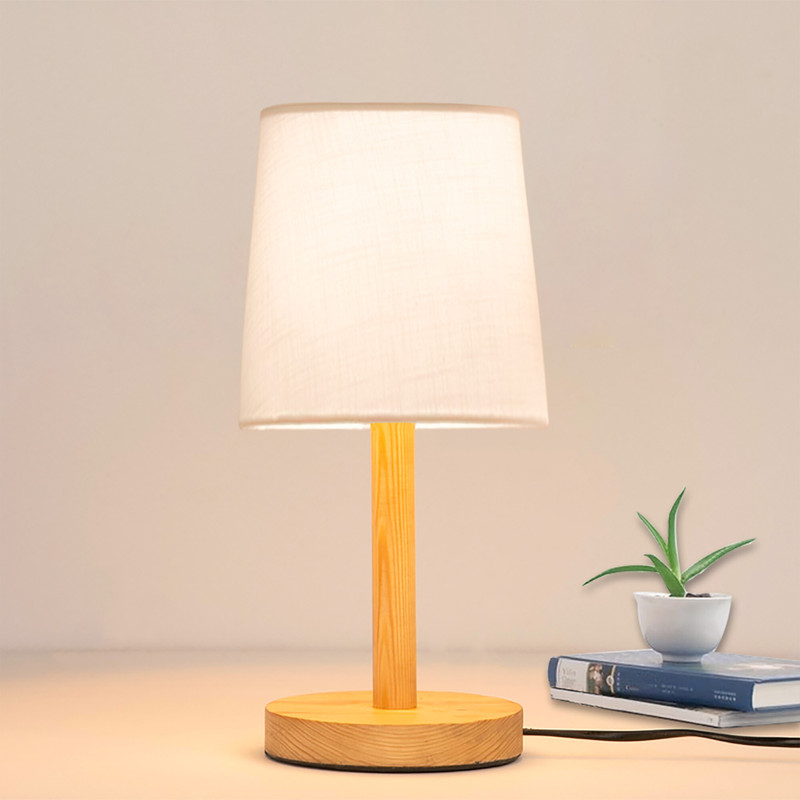 Homesake Pinewood Table Lamp for Nightstand,Fabric Linen shade,Morden Bedside Lamp, White Night Lamp(34 cm, White)