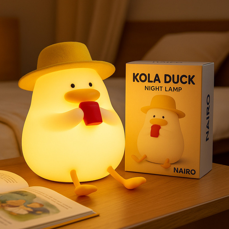 NAIRO Cute Kola Duck Night Lamp – Baby Safe | BPA-Free | Rechargeable | 7 Colours Night Lamp(13 cm, Yellow)