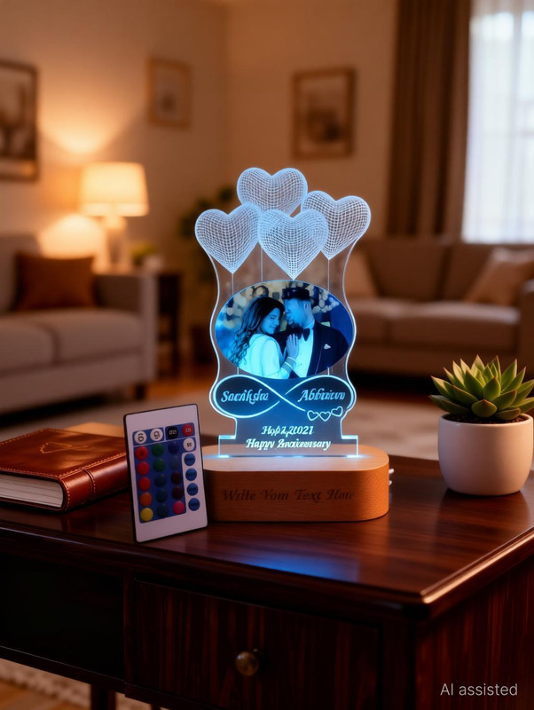Shayona Personalized Anniversary 3D illusion photo Lamp Wedding Marriage gift for couple Night Lamp(22 cm, Multicolor)