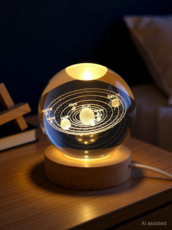 JM SELLER Crystal Ball Night Light,2.4 inch Glass Ball with Woodern Base Table Lamp Night Lamp(7.5 cm, GALAXY CRYSTAL BALL)