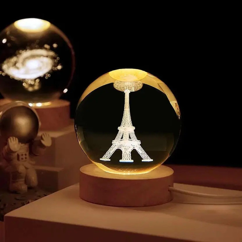 YownBharat Eiffel Tower 3D Crystal Ball LED Night Lamp| USB Powered Night Lamp(6 cm, clear)