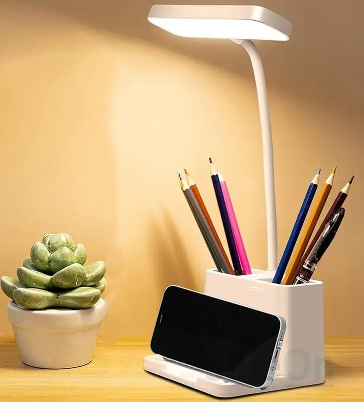AKR Powerful Rechargeable Emergency lamp with Pen|Mobile Holder Desk Study Lamp(33 cm, White)