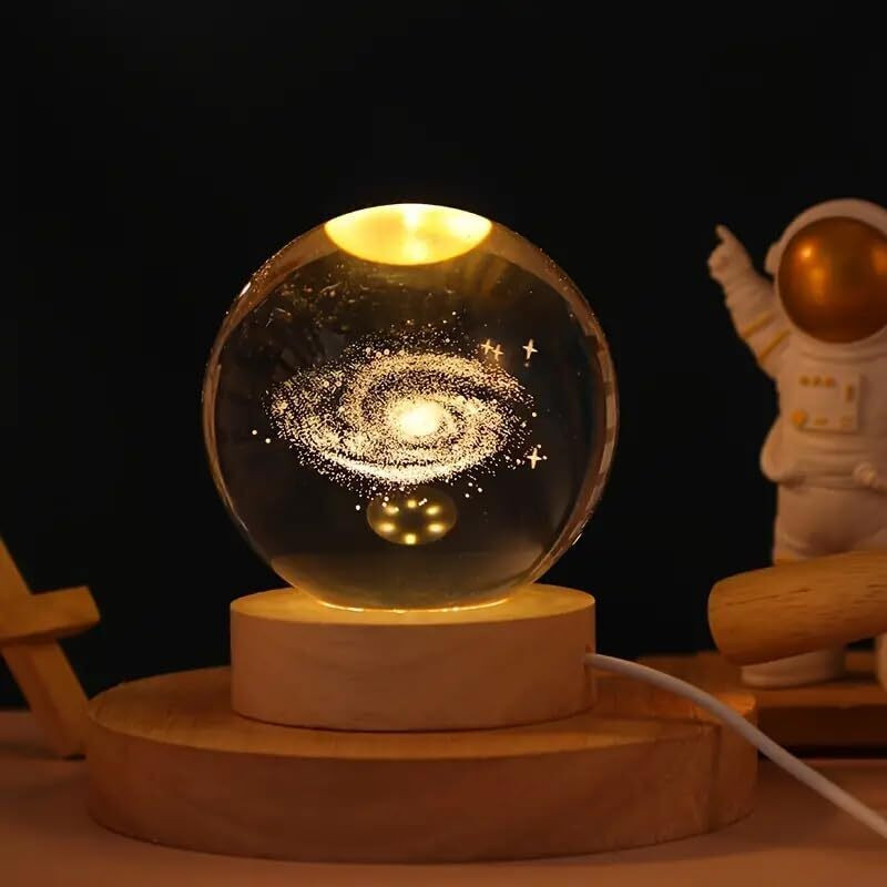 Casecade 3D Galaxy Crystal Ball Night Lamp For Living Room, Decoration, Table Lamp Night Lamp(8 cm, Yellow)