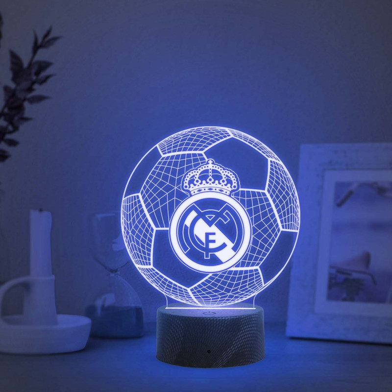 Gift Me Bazar 3D Illusion Football Desk Table Lamp Real Madrid Night Lamp Table Lamp(16.4 cm, Multicolor)