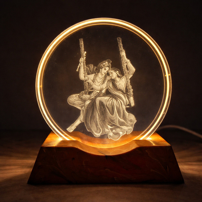 AtneP Crystal Lamp Jula Radha Krishna Night Lamp(10 cm, Yellow)
