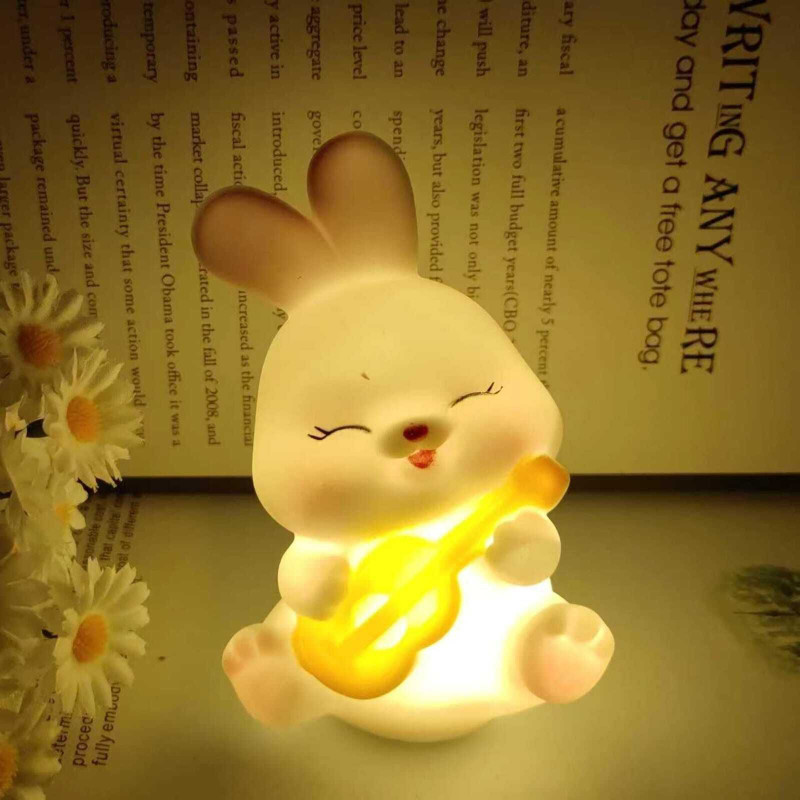 Giggles World Cute Bunny Night Lamp with Soft LED Light | Decorative Table Light for Bedroom Night Lamp(12 cm, Multicolor)