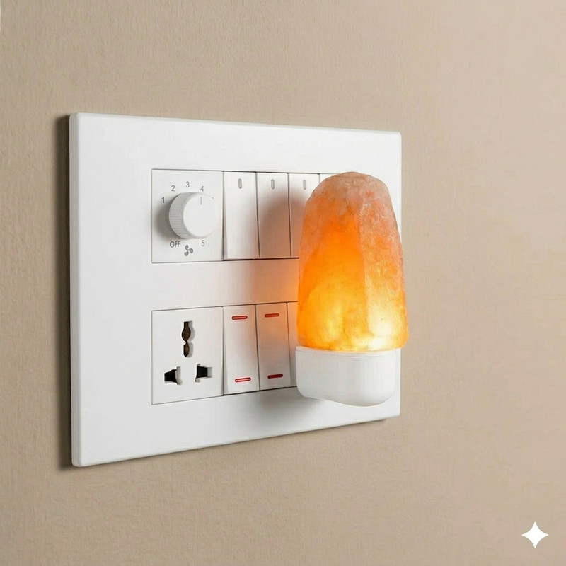 THE REENA Natural Salt Plug-in Lamp Home Decor & Air Purifier for Bedroom & Office Wall Lights Lamp Shade(Crystal, Plastic)