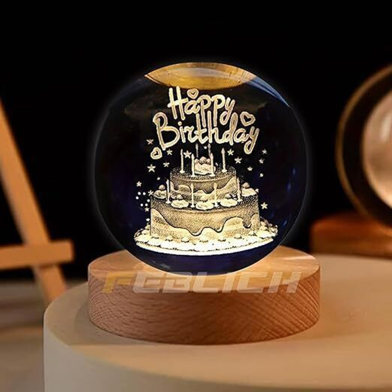 BEASYPLATFORM 3D HAPPY BIRTHDAY CRYSTAL BALL USB LIGHT Table Lamp(8 cm, Gold)