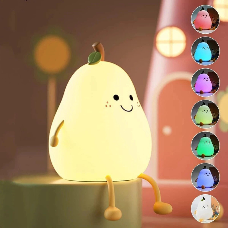 Refulgix Silicone Pear Night Lamp – Touch-Control Color-Changing LED Table Lamp(13 cm, White)