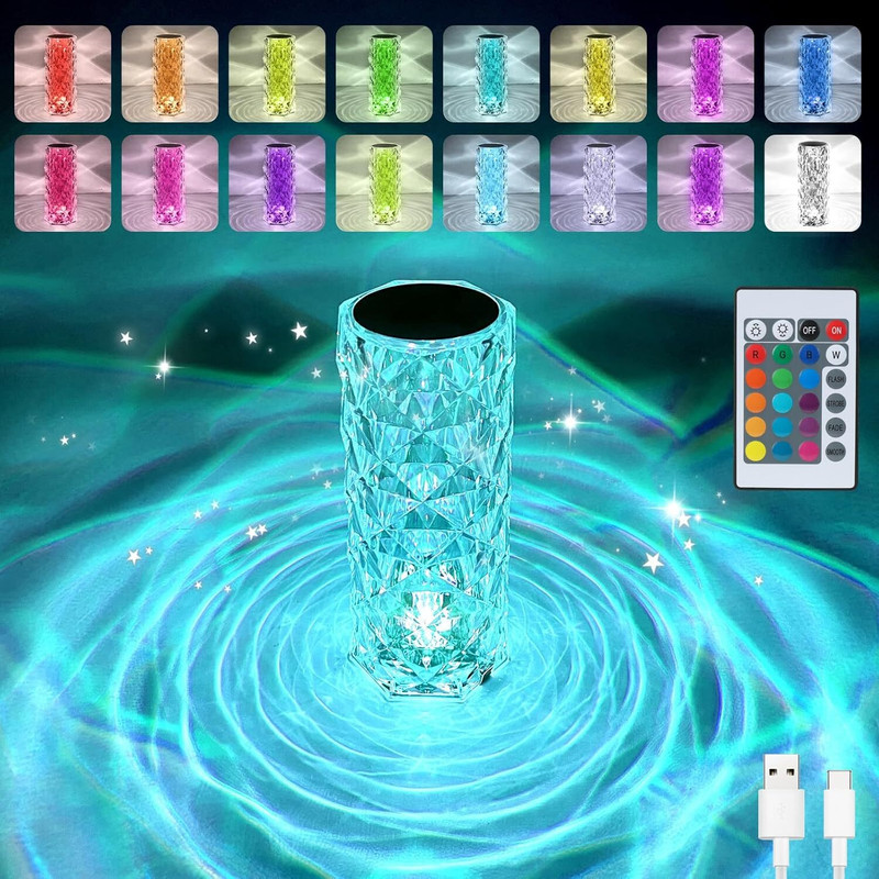 king and queen store Crystal Bedside Lamp with Remote Control, RGB Colour Study Lamp(22 cm, Multicolor)