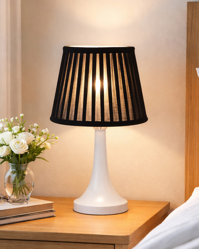 Glowhere Farmhouse Matte Table Lamp, Black Frill Shade, E27 Bedside & Living Room Table Lamp(38.1 cm, FRL Black)