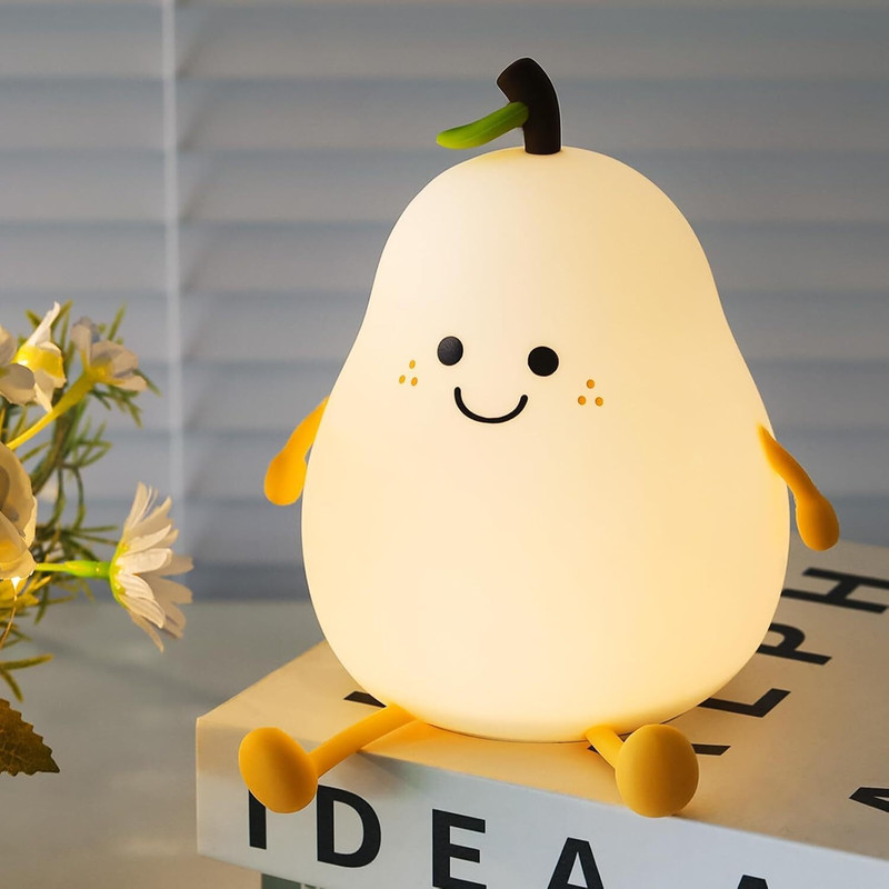 FINARO Silicone Pear Rechargeable Led Table Lamp/Night Light for Baby Kids  - 6 inch(White)