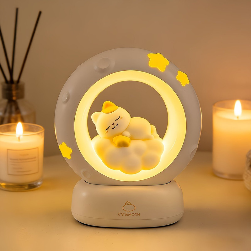 ANKRI 3D Crystal Cat Moon LED Night Lamp 3 Brightness Modes for Home, Bedroom Night Lamp(14 cm, White)