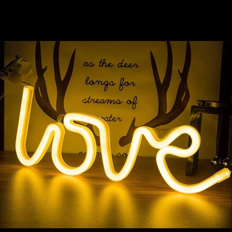 Trendx LED Warm LOVE Neon Table Night Lamp Sign Light Battery & USB Powered Night Lamp(34 cm, Warm White)