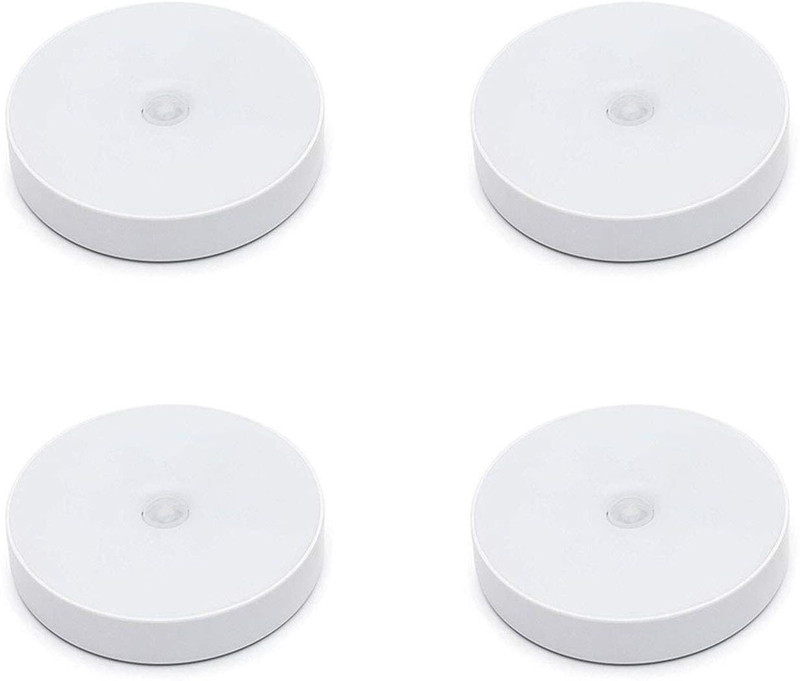 SHIVMEDICOS Motion Sensor Light Battery Operated Indoor/Outdoor LED Ceiling Lights for Hallway Laundry Stairs Garage Bathroom White Photocell Sensor ON/Off Upgrade Pack Of 4 Night Lamp(2 cm, White)