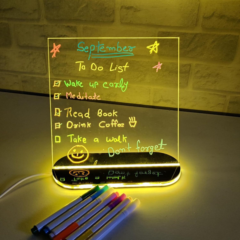 Otidge 3D Acrylic Message Board | LED Rewritable Planner for Table Top Study Lamp(27 cm, Sky Blue)