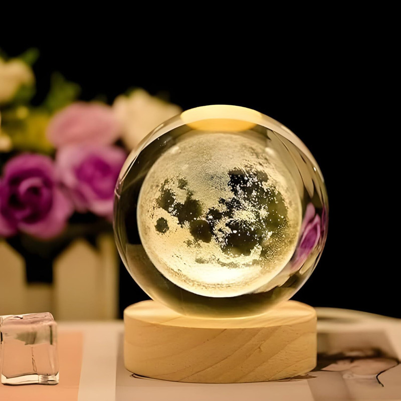 KMJSA Moon Crystal Ball Lamp Night Lamp(5 cm, White)