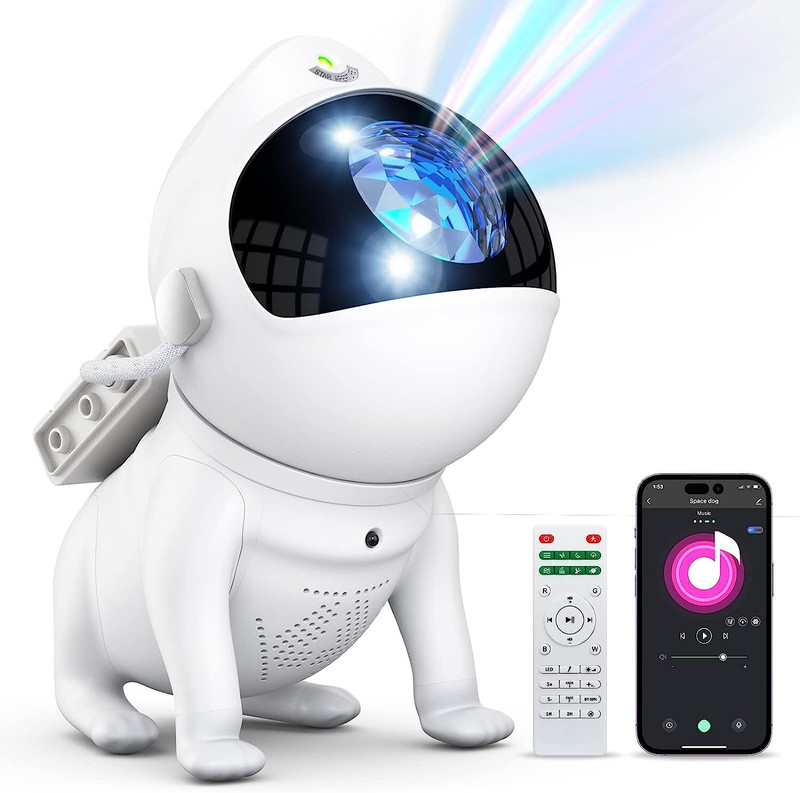 Galox Space Dog Star Glaxay Light With Bluetooth Remote Control 8 White noise Sound(White)