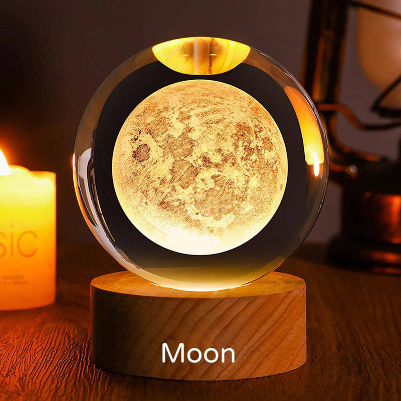 NAIRO Crystal Ball Night Lamp with wooden base 3D Big Moon fairy Glow for night Night Lamp(7 cm, Multicolor)