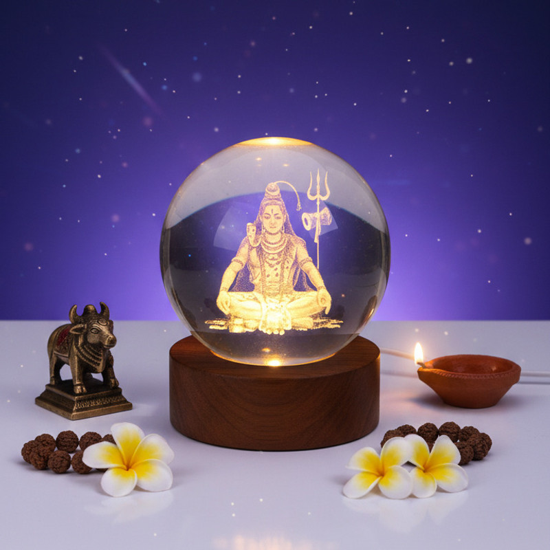Aipom 3D Crystal LED Shiva Lamp | Gift for Navratri, Diwali & Decoration Night Lamp(9 cm, Yellow)